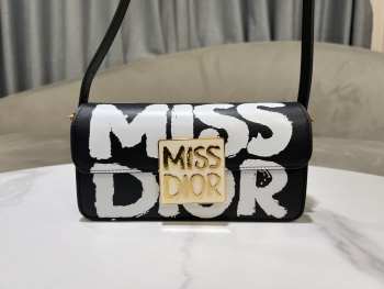 Uubags | Miss Dior Flap Bag Black and White Miss Dior Graffiti Printed Calfskin 22x11x6cm