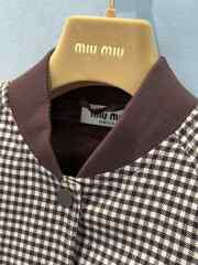 Uubags | Miu Miu Gingham check blouson jacket in white/burgundy - 3