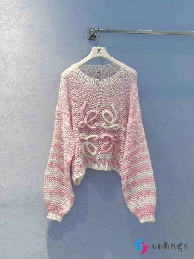 Uubags | Loewe Pink Anagram Striped Mohair-blend Sweater - 1