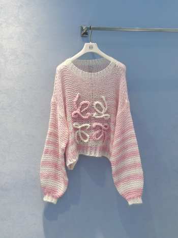 Uubags | Loewe Pink Anagram Striped Mohair-blend Sweater