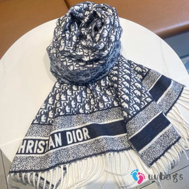 Uubags | Christian Dior Oblique Scarf Cashmere In Blue - 1