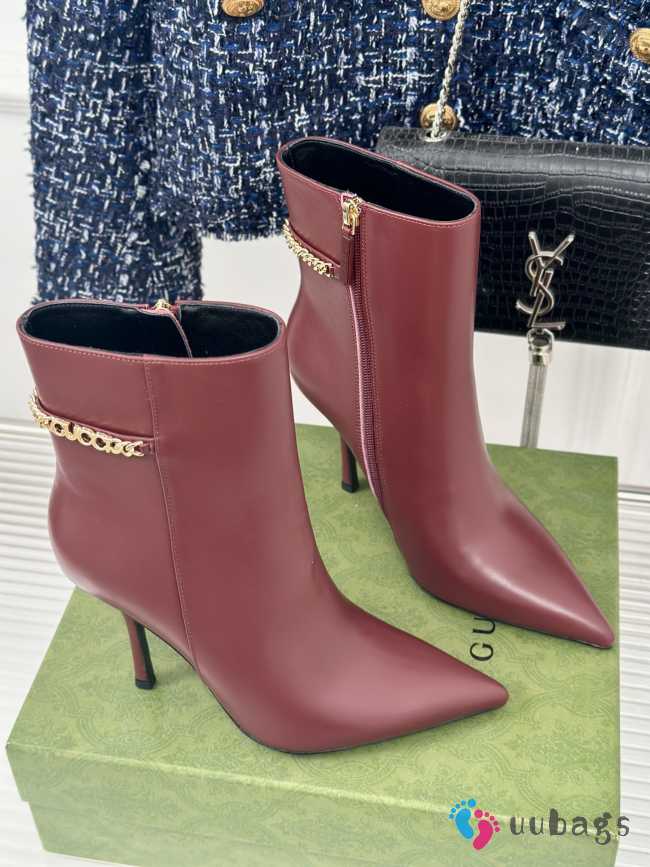 Uubags | Gucci Signoria ankle boot in burgundy 10.5cm - 1