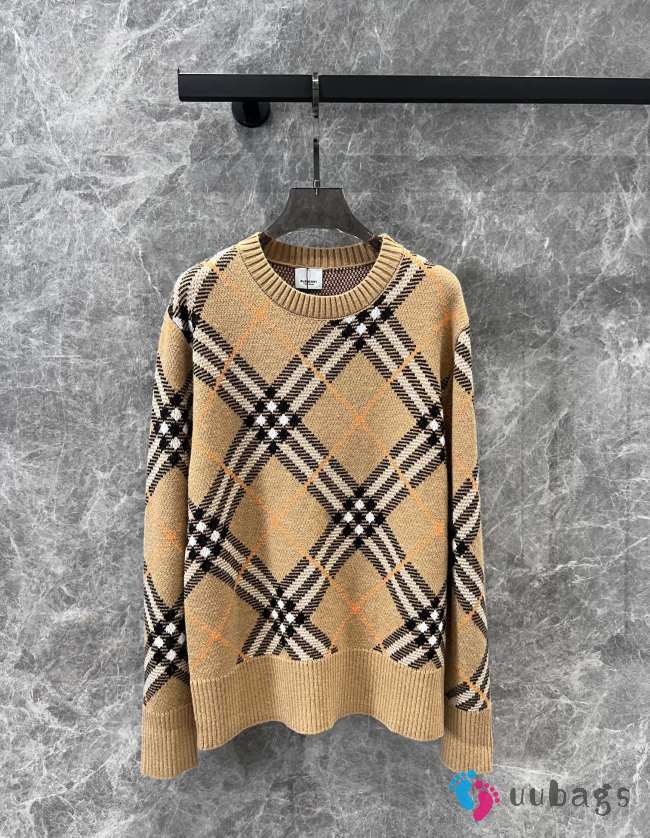 Uubags | Burberry Check Wool Blend Sweater In Sand - 1