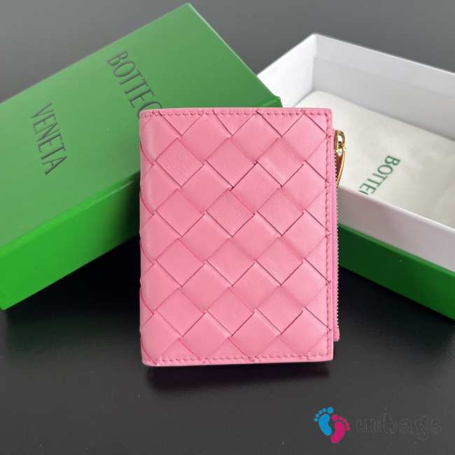 Uubags | Bottega Veneta small intrecciato Bi-Fold zip wallet MXN in pink 11.5x9x1cm - 1