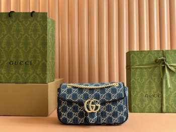 Uubags | Gucci Marmont shoulder bag with blue crystals embroidered GG denim 26x15x7cm