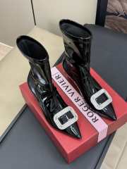 Uubags | Roger Vivier pointed toe boots in black glossy leather 6cm - 5