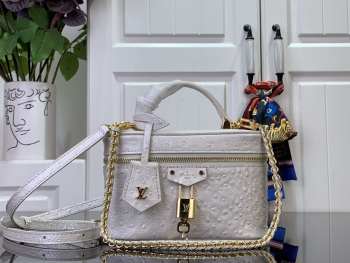 Uubags | Louis Vuitton N85911 Vanity Chain Pouch In White Pearl Color Ostrich leather 19x11.5x6.5cm