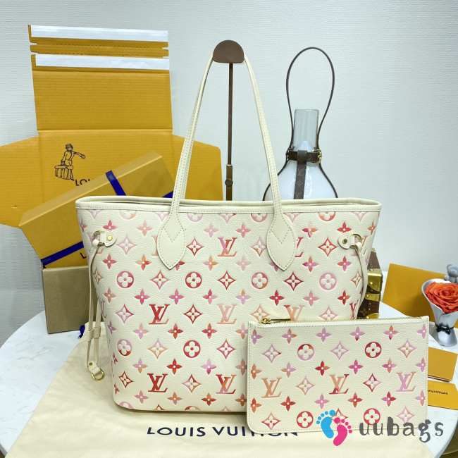 Uubags | Louis Vuitton M47080 Neverfull MM Bag In Sunrise Aquarelle Monogram Empreinte embossed grained cowhide leather - 1