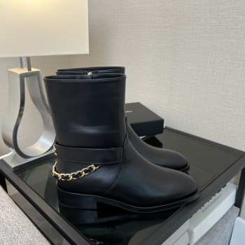 Uubags | Chanel back logo chain ankle boots in black 