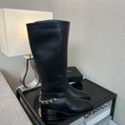 Uubags | Chanel black leather high boots with leather chain - 1