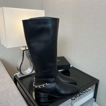 Uubags | Chanel black leather high boots with leather chain