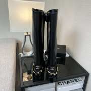 Uubags | Chanel black leather high boots with leather chain - 3