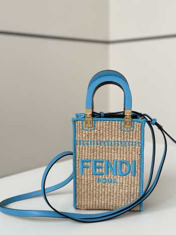 Uubags | Fendi mini Sunshine shopper beige/blue cotton fiber bag 13.5x5.5x18cm