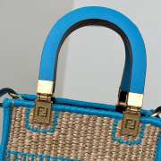 Uubags | Fendi mini Sunshine shopper beige/blue cotton fiber bag 13.5x5.5x18cm - 2