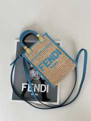 Uubags | Fendi mini Sunshine shopper beige/blue cotton fiber bag 13.5x5.5x18cm - 5