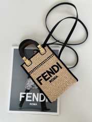 Uubags | Fendi mini Sunshine shopper beige/black cotton fiber bag 13.5x5.5x18cm - 6