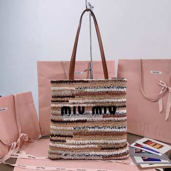 Uubags | Miu Miu Crochet tote bag in natural color 41x32cm