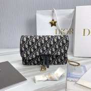 Uubags | Dior Saddle Oblique Jacquard Wallet on Chain in Blue/Beige 18x11x3.5cm - 1