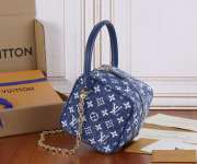 Uubags | Louis Vuitton Monogram Square Bag M59611 Denim Navy Blue 16x16x16cm - 4