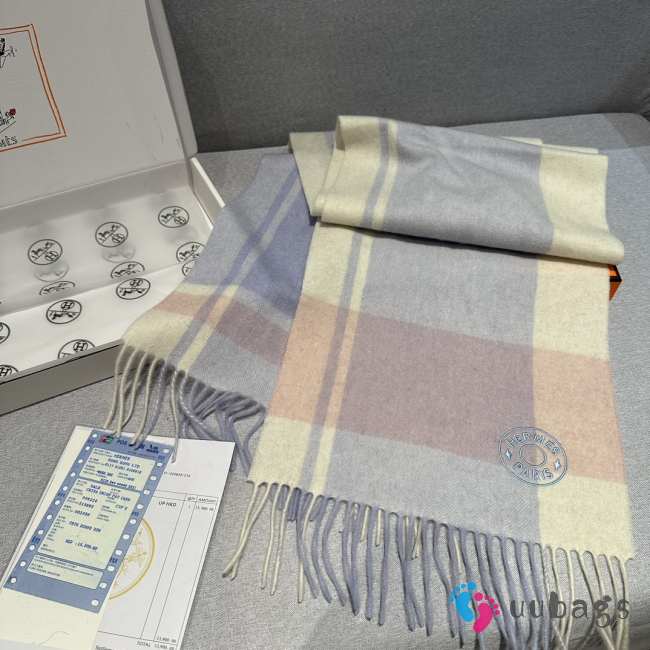 Uubags | Hermes cashmere scarf blue/purple 30x180cm - 1