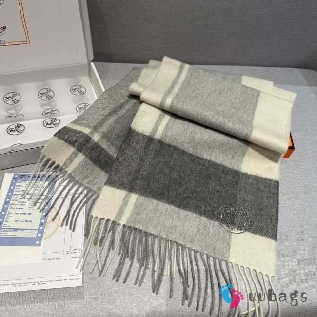 Uubags | Hermes cashmere scarf black/grey 30x180cm - 1