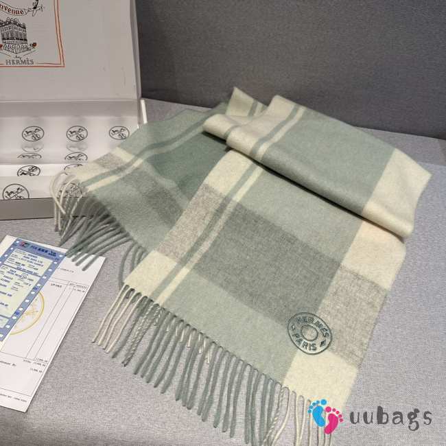 Uubags | Hermes cashmere scarf green 30x180cm - 1