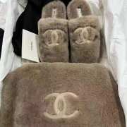 Uubags | Chanel white indoor cotton slippers in brown - 4