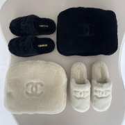 Uubags | Chanel white indoor cotton slippers in black - 3