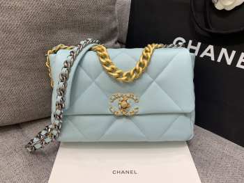 Uubags | Chanel Pale Blue Quilted Lambskin Medium Chanel 19 Bag 26x16x9cm