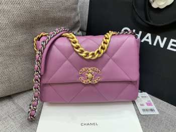 Uubags | Chanel Purple Quilted Lambskin Medium Chanel 19 Bag 26x16x9cm