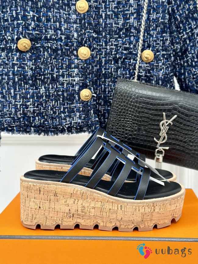 Uubags | Hermes Isabella 30 sandal in epsom calfskin navy blue 7cm - 1