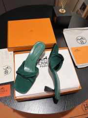 Uubags | Hermes Giny 5.5cm in Velvet Leather Green Sandals - 4