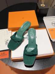 Uubags | Hermes Giny 5.5cm in Velvet Leather Green Sandals - 2