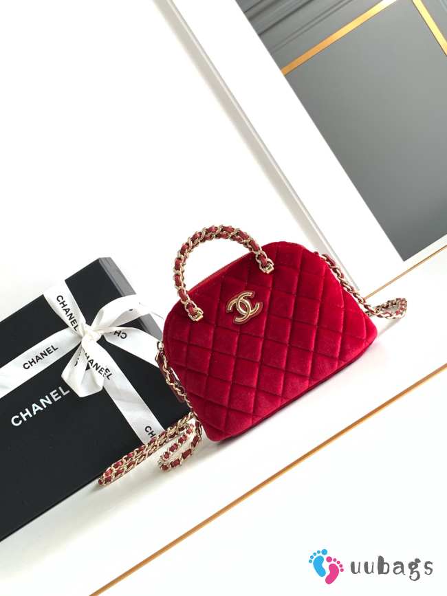 Uubags | Chanel clutch with strap shiny lambskin & gold plated metal red 11x16x5.5cm - 1