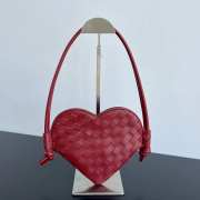 Uubags | Bottega Veneta Intreccio heart calfskin leather heart-shaped pouch in dark red 13x14x1cm - 1