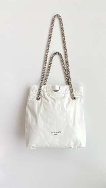 Uubags | Balenciaga Crush XS White/Silver Leather Shoulder Bag 28x28x10cm