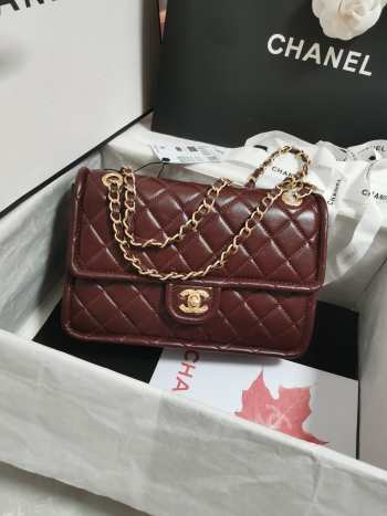 Uubags | Chanel Flap Bag Shiny Crumpled Calfskin & Gold-Tone Metal Dark Brown 19.5x28x7cm