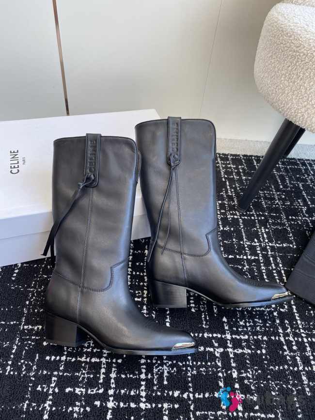 Uubags | Celine Chelsea pointed toe buckle boots in black calfskin leather  - 1