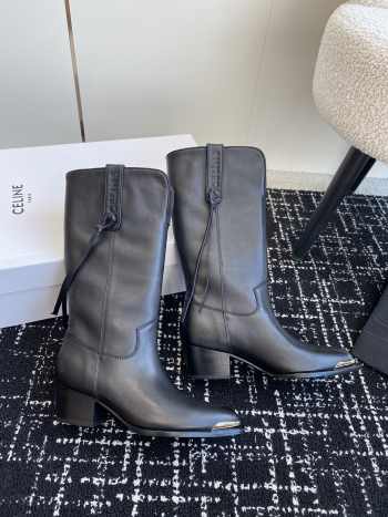 Uubags | Celine Chelsea pointed toe buckle boots in black calfskin leather 