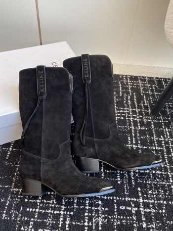 Uubags | Celine Chelsea pointed toe buckle boots in black velvet leather