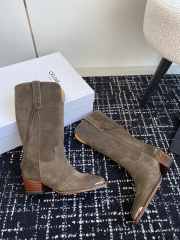 Uubags | Celine Chelsea pointed toe buckle boots in grey velvet leather - 6