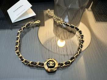 Uubags | Chanel Choker Coco Chain GP/Leather Black