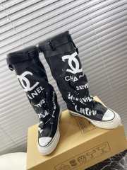 Uubags | Chanel 3D printed high canvas boots in black  - 5