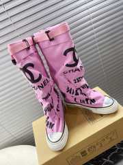 Uubags | Chanel 3D printed high canvas boots in pink - 3