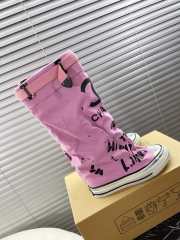 Uubags | Chanel 3D printed high canvas boots in pink - 4