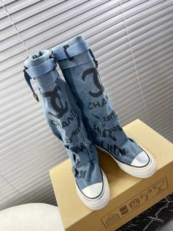 Uubags | Chanel 3D printed high canvas boots in blue