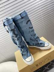 Uubags | Chanel 3D printed high canvas boots in blue - 6