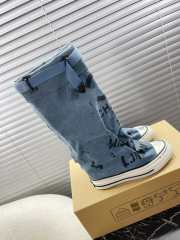 Uubags | Chanel 3D printed high canvas boots in blue - 2