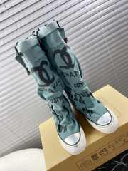 Uubags | Chanel 3D printed high canvas boots in mint green - 1