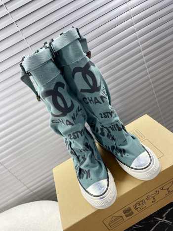 Uubags | Chanel 3D printed high canvas boots in mint green